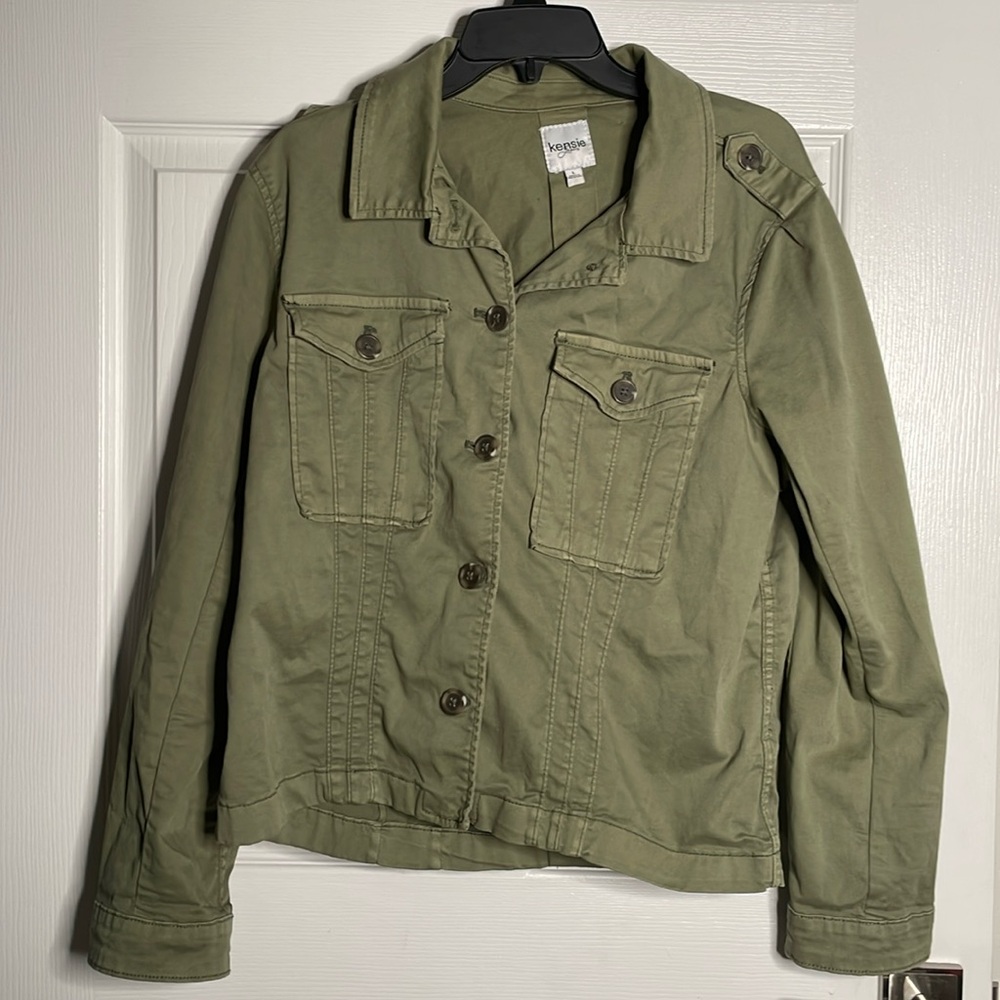Kensie olive green button down casual jacket lightweight